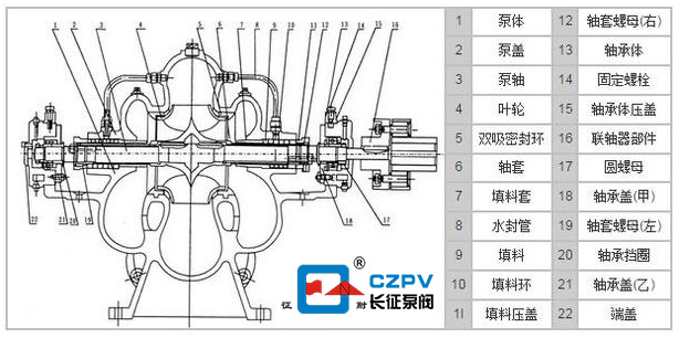 臥式單級雙吸離心泵結構圖 臥式單級雙吸離心泵結構圖