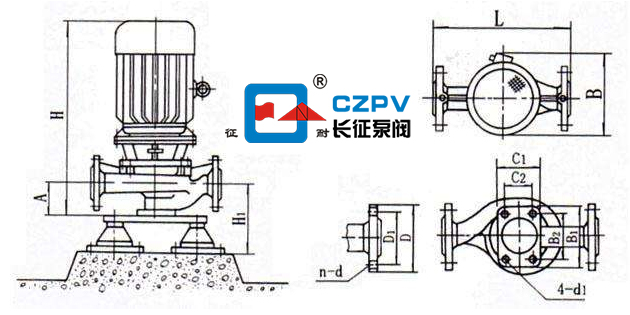 立式管道離心泵的安裝圖 立式管道離心泵的安裝圖