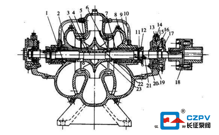 單級雙吸離心泵的結構圖 單級雙吸離心泵的結構圖