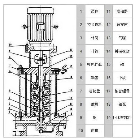 DL立式多級增壓泵的結(jié)構(gòu)圖 DL立式多級增壓泵的結(jié)構(gòu)圖